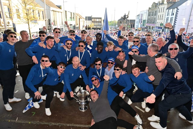 Irish Cup winners Dungannon Swifts enjoy celebrating in the town on Monday evening.