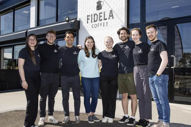 Owners Frank Portilla and Rachel Dillon along with the team at Fidela Coffee Roasters.