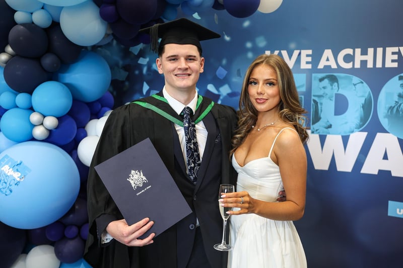 Patrick Lynch graduated with BHSC in Real Estate pictured with Alexandra Drain at the Ulster University Class of 2025 Graduation at the ICC, Belfast.