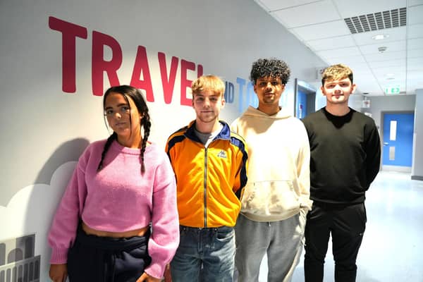 Sicily bound: Annie Shields (17), from Portaferry, Jamie McKibben (20), and Tomas McDonald, both from Newcastle, and Pearse Fegan (17), from Castlewellan, all from Downpatrick Campus.