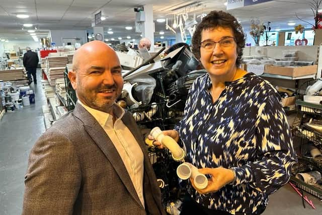 Alliance Lagan Valley MLA David Honeyford with Habitat for Humanity Chief Executive Jenny Williams at the Lisburn ReStore. Pic credit: Alliance