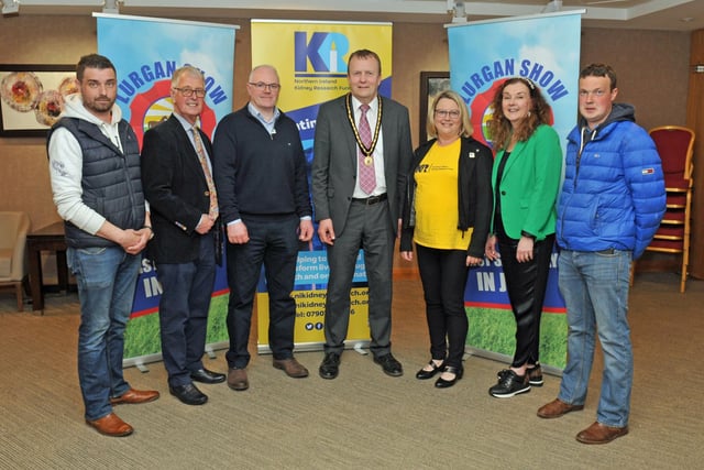 Deputy Lord Mayor of Armagh City, Banbridge and Craigavon, Councillor Tim McClelland with representatives of the Northern Ireland Kidney Research Fund. They are, from left, Johney Gardiner, Winston Humphries, show chairperson, Trevor Kinkaid, Banbridge Group, and trustee, Susan Kee. chair NIKRF, Michelle Doran, show secretary and Stephen Kelly.