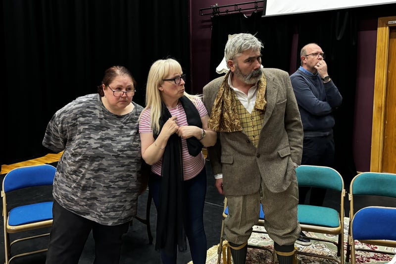 Cast members from Limavady Drama Club in rehearsal for A Tomb With A View.