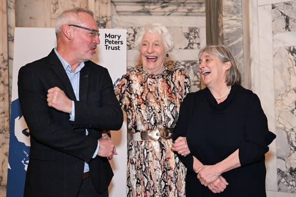 Past Ballymena Academy pupils John Colwell, Lady Mary Peters and Jane Allen celebrate 50 years of the Mary Peters Trust