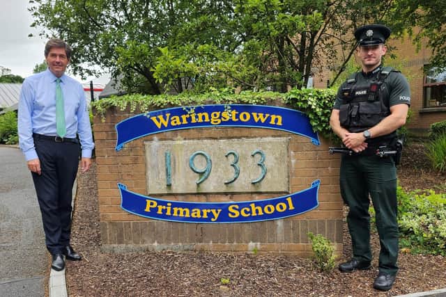 Banbridge Neighbourhood Policing Team in conjunction with the PCSP officially launched the Waringstown Primary School School Watch scheme this week following a spike in vandalism in the area.