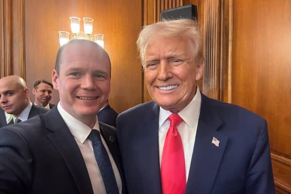 Communities minister Gordon Lyons with US President Donald Trump