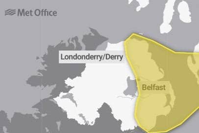 A yellow weather warning is in place for parts of Northern Ireland