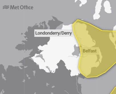 A yellow weather warning is in place for parts of Northern Ireland