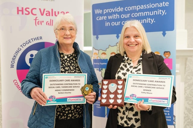 Cathy Moore, Domiciliary Care Locality Support Manager (Causeway), winner of the Outstanding Contribution to Social Care/Homecare award, pictured with Barbara Gourley who was highly commended.
