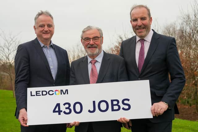 Pictured are, from left, John Healey, OBE, Chair of Invest NI and guest speaker during the lunch event, Dr Norman Apsley OBE, Chairman of LEDCOM and Ken Nelson MBE, LEDCOM’s Chief Executive.  Photo: Supplied