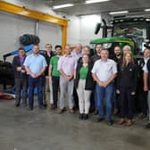 Mel Guinan, (fifth left) Territory Manager for John Deere Ltd, with representatives from Argripower, Omagh, Agripower, Lifford, County Donegal, SW Moore, Coleraine and SW Moore trading as Johnston Gilpin, Lisburn who took part in Manufacturer Training facilitated at SERC’s Lisburn Campus by the Land Based Engineering team. Pic credit: SERC