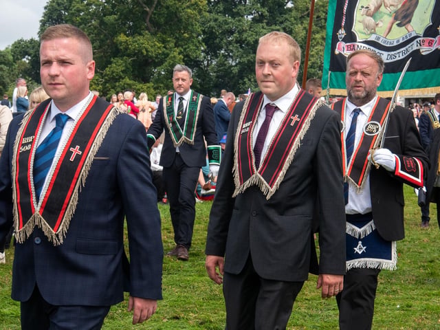 Looking smart as they parade to the field in Scarva. TH 110.
