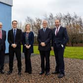 L to R: Dr Norman Apsley OBE, chairman of Ledcom; Gary Wilmot, CEO of Kilwaughter Minerals; Jenny Ervine, Raise Ventures; Mark Campbell CBE, Randox, who was a keynote speaker at the event, and Ken Nelson MBE, CEO Ledcom. Photo: submitted by Ledcom.