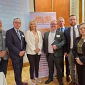 Pictured at the Melted Parents lobby group event in Stormont are, from left, Harry Harvey MLA, Keith Buchanan MLA, Diane Forsythe MLA, David Brooks MLA, Brian Kingston MLA, Gary Middleton MLA  and Deborah Erskine MLA. Credit: DUP