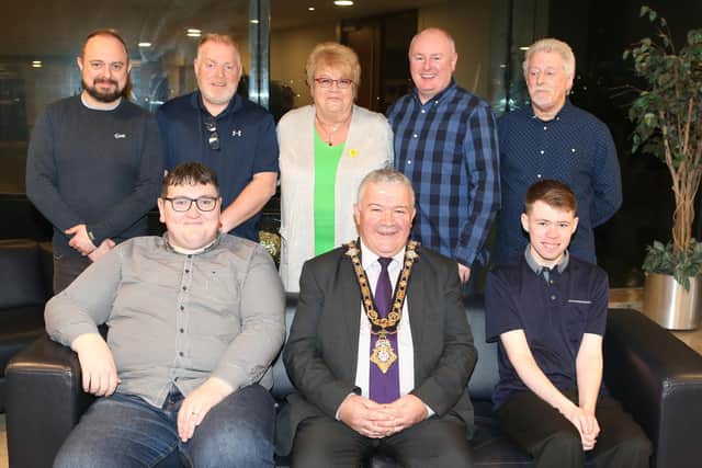 The Mayor of Causeway Coast and Glens Borough Council, Councillor Ivor Wallace, pictured with FUSE FM presenters at Cloonavin