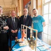 Pictured from left are: Pat McClelland Director of Services, Cancer Focus Northern Ireland, William Irwin MLA, Keith Buchanan MLA, Anthony Stuart Community Wellbeing Manager, Cancer Focus Northern Ireland. Credit: Supplied