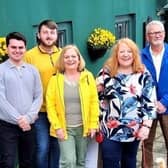 Naomi Long in Hillsborough with Kurtis Dickson, Councillor Aaron McIntyre, Gretta Thompson and Alderman Owen Gawith