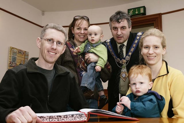 Coleraine Mayor, Councillor Maurice Bradley, with McCall Gilfillan of Downhill Studio, her son Rowan and American visitors Mr. and Mrs. Tom and Susanne Harvey frrom Seattle, who with their son Isaac enyoyed Coleraine Borough Council's St. Patrick's Day Celebrations in 2008