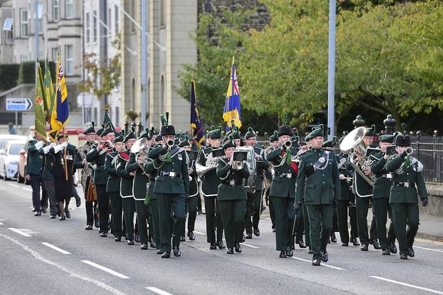 The Royal Irish Regiment Band taking part in Sunday's parade in Ballymena.
