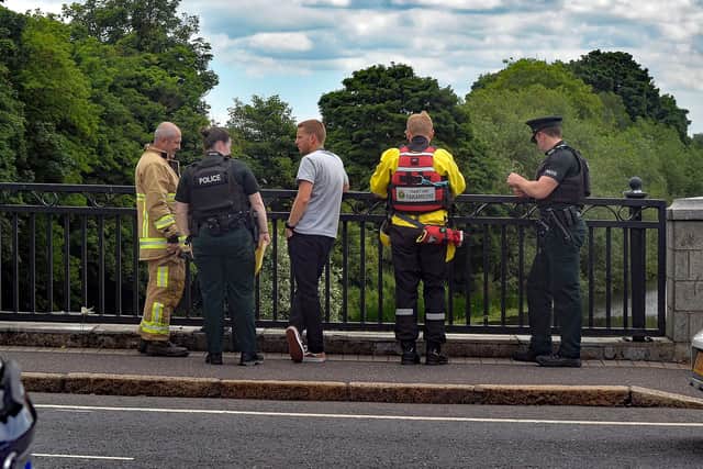 The scene on the Bann Bridge in Portadown on Saturday afternoon following reports of a body being found under the bridge. PT26-203.