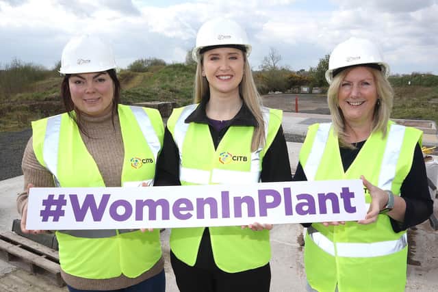 Taking part in the first Women in Plant training programme at CITB NI are (left) Alanna Gillen and Valerie Sharon Gibb from Larne with Rachel McKeeman, Director of Industry Training & Support from CITB NI (centre).