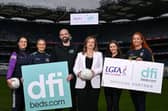 Pictured from (L-R) at the launch of the LGFA & DFI Beds partnership as the 'Official Sleep Partner' at Croke Park, Dublin, are referee Marion Hayden, Limerick ladies footballer Róisín Ambrose, Brian McCann, Managing Director; DFI Beds, Helen O'Rourke, CEO of the LGFA (centre), Áine McCann, Head of Sales; DFI Beds, and Leitrim ladies footballer Charlene Tyrell.