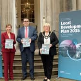 Lord Mayor Councillor Mary O'Dowd is pictured with the Chair of the Planning and Regulatory Services Committee Alderman Stephen Moutray and Interim Chief Executive Charlene Stoops at the launch of the Council's Local Development Plan 2035 Draft Plan Strategy