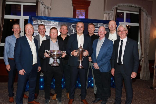 Cormac McKinney with the Winners of 1988 Hogan Cup Champions and also the McCrory Cup  back row l-r Mark McNeill, Eamonn Connolly, Barry Fearon, Mark Crimmins and Seamus Savage, front row l-r Paddy Tinnelly, James McCartan, Paul O'Hare, Tony Wilson and Cormac McKinney. INNR4834