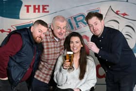 Comedians Paddy McDonnell, Colin Murphy and Andrew Ryan with Jade Henry, production executive at The Empire Laughs Back, highlighting the upcoming tour. Photo submitted