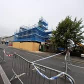 Part of North Street in Lurgan is closed after a wall at the Irish National Foresters Club, which is undergoing renovations, collapsed.