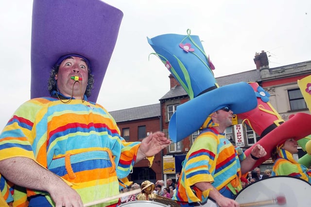 Big Hatted Drummers taking part in The Lisburn Mayor's Carnival Parade in 2008