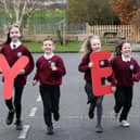 Ballyhenry Primary School pupils celebrating their successful parental ballot to transform to Integrated status. Picture: Declan Roughan Photography