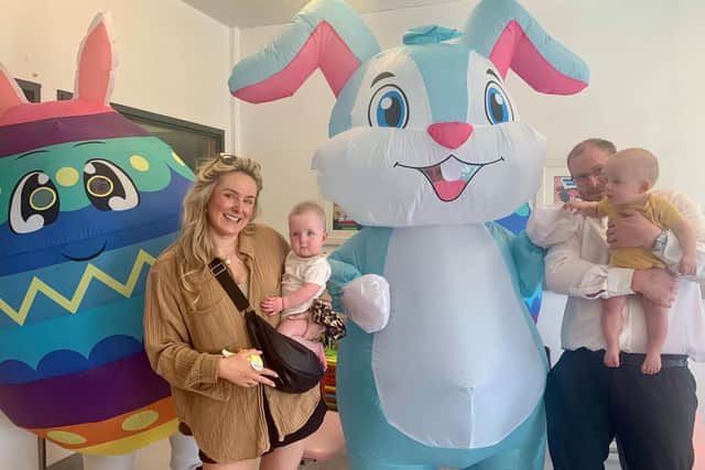 11-month old twins Arthur and Meadow Hermon with parents Dayna and dad Robert. Pic credit: SEHSCT