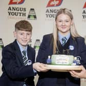 Pictured taking part in the 2023 ABP Angus Youth Challenge Exhibition for a place in the final of the competition is the team from Dromore High: Quinn McCracken, Caitlyn Patterson and James Menet. Pic credit: McAuley Multimedia