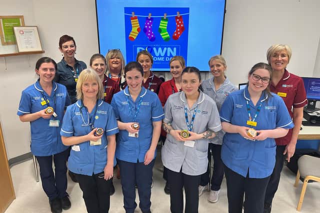 Ulster Hospital maternity staff celebrating World Down Syndrome Day. Pic credit: SEHSCT