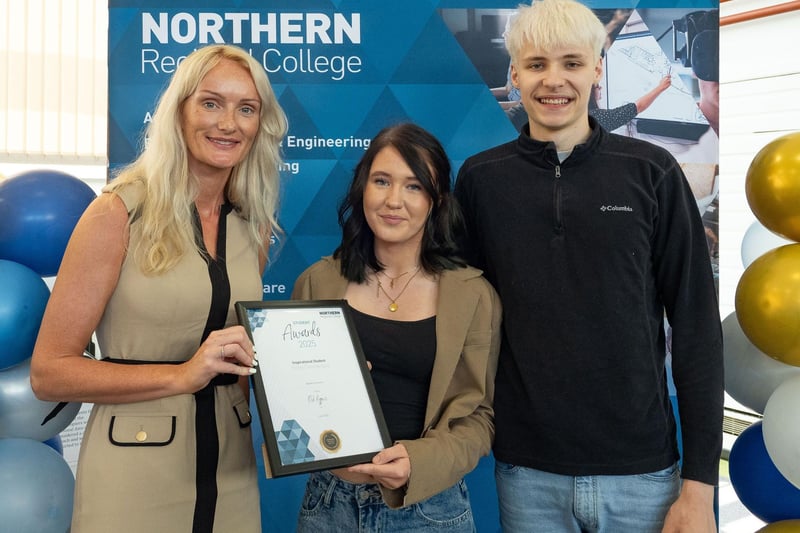 Abigail Vermanen, Highly Commended Inspirational Student with Helen Hampsey, Assistant Curriculum Director Teaching & Learning and Martin Norkus