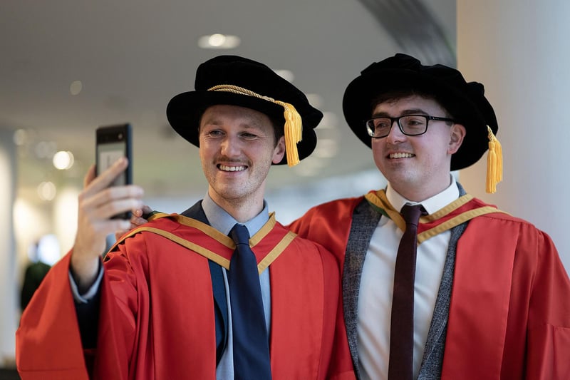 A Winter Graduation Ceremony selfie at the Waterfront Hall.