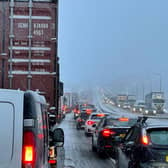 Traffic at a standstill on the M62 motorway near Kirklees, West Yorkshire, due to heavy snow in the area. (Photo credit: PA Wire)