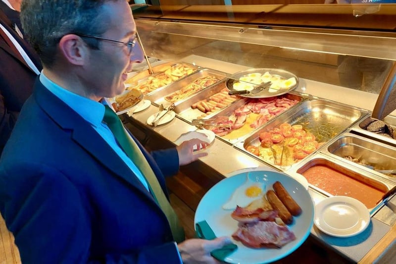 Andrew Muir getting breakfast at Carrickergus Golf Club.