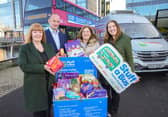 Pictured at the launch of the 2023 campaign are CEO of Homeless Connect Nicola McCrudden, Declan McKillop, Louise Hull and Roisin Colohan from FareShare NI. Credit Aaron McCracken