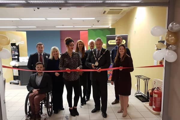 Former Mayor Councillor Uel Mackin officially opened the revamped Shopmobility Lisburn. Pic credit: Shopmobility