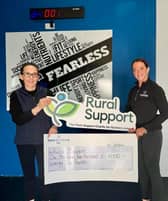 Pamela Caldwell, Rural Support, Receiving Cheque of £1572 from Geraldine