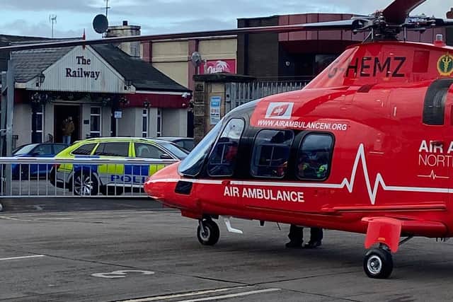 Air Ambulance NI attended the road traffic collision in Cookstown on Thursday afternoon. Pic: PSNI