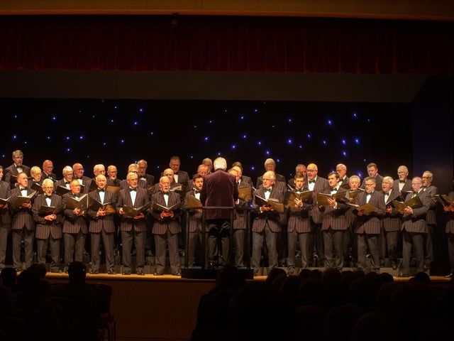 Portadown Male Voice Choir on stage at Craigavon Civic Centre. PT16-236.