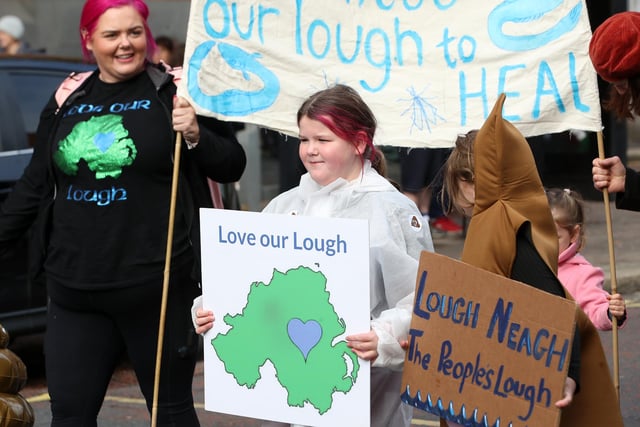 Campaigners of all ages marched through Belfast on Saturday to demand action on the ecological crisis at Lough Neagh.
