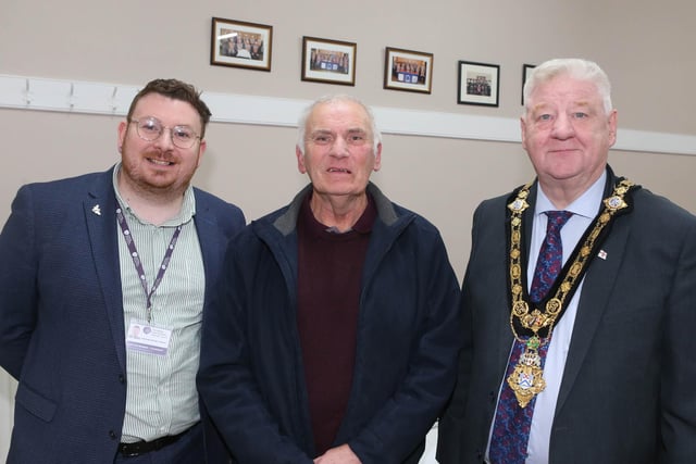Cllr Richard Stewart, Danny Hickinson and Mayor Cllr Steven Callaghan at the Mosside Road Safety event