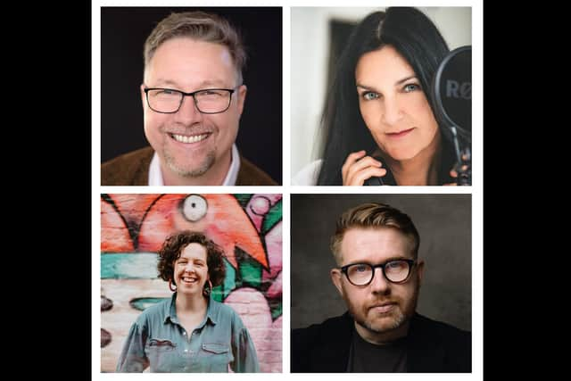 Clockwise from top left JD Gibson, Nikki McReynolds, Trev Fleming (photo by Ivan Weiss Photography), and Oonagh O'Flaherty.  Other photos: Actors' own