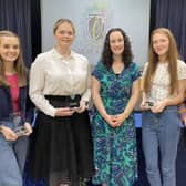 Senior Pupil leaders Carla McLees Jessica Smyth Ruth Monaghan and Aoife Ownes with Mrs Jenny McMullan.