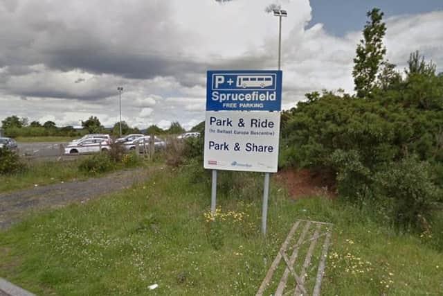 Dunmurry man swore at police when they moved his vehicle to the Park and Ride facility at Sprucefield. Pic credit: Google