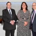 Pictured, from left, are Sam Glasgow MBE (President), Gwyneth Evans (Vice President & Principal, Cookstown High School), Norman Bell (Vice President). Credit: Submitted